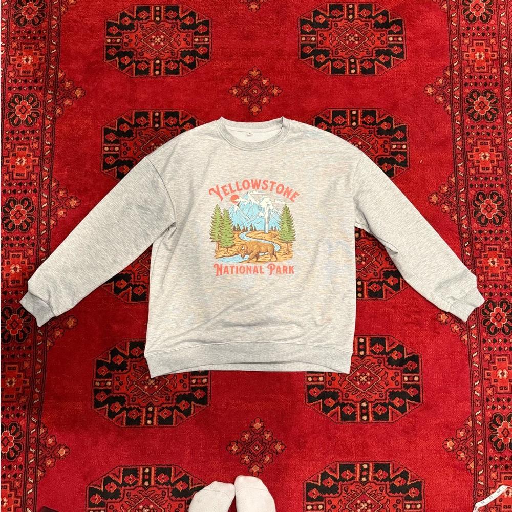 Gray Graphic Sweatshirt with Crew Neck and Ribbed Cuffs
